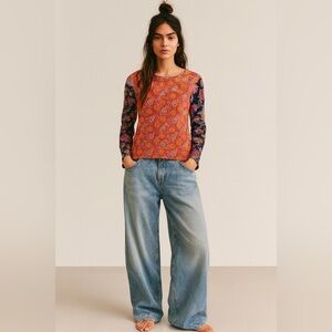 Cino Coral & Navy 3/4 Sleeve Cotton Tee